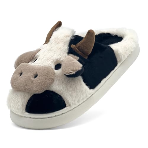 NZFUN Cow Slippers for Women and Men, Fluffy Cute Cozy Cartoon Fuzzy Cow House Slipper Womens Milky Cows Animal Preppy Fun...