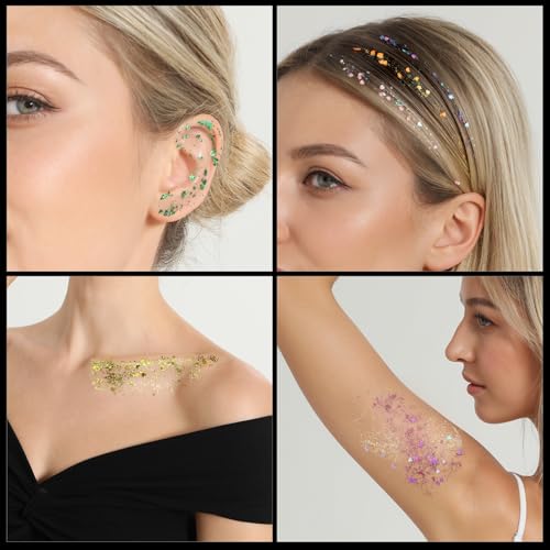 FANDAMEI Face Glitter Palette, 2PCS 8 Colors Glitter Gel for Face, Body Glitter for Women, Hair Glitter for Kids, Hallowee...