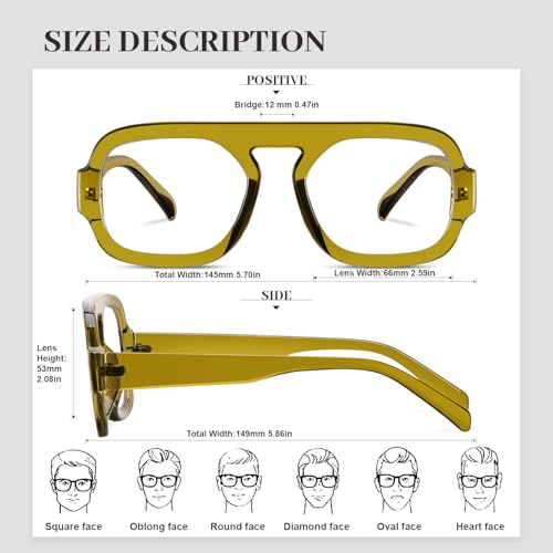 YMRFW Aviator Blue Light Blocking Glasses for Women Men Square Flat Top Computer TV Eyeglasses Anti Eyestrain