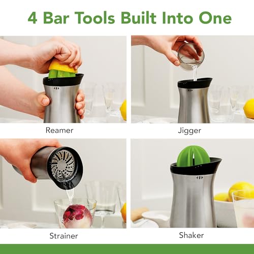 Tovolo Cocktail Shaker Stainless Steel (24 oz.) - Built-In Citrus Reamer, Strainer, & Jigger / Gadget for Bar Cart, Barten...