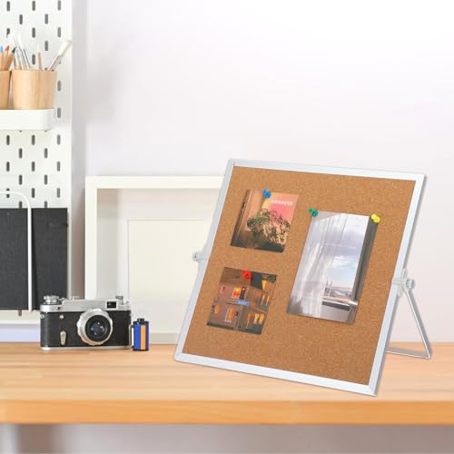 2 Pack Cork Board Bulletin Board, Double Sided Pin Board with Silver Aluminum Border, Desktop Small Cork Board with Stand ...