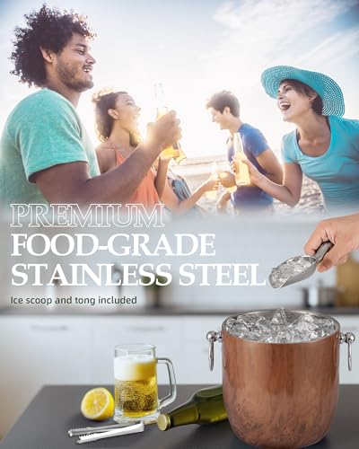 Golden Cudgel Insulated Ice Bucket, 3L Double Wall Stainless Steel Ice Bucket with Tongs,Lid, Scoop and Strainer, Ice Buck...