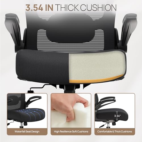 Mimoglad Ergonomic Office Chair - BIFMA Certified, Flip-up Armrests & 135° Recline, Adjustable Lumbar Support - Space-Savi...