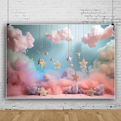 Leowefowa 8x6ft Pink Cloud Starry Stars Backdrop Sweet Princess Birthday Girl Baby Shower Party Decorations Photography Ba...