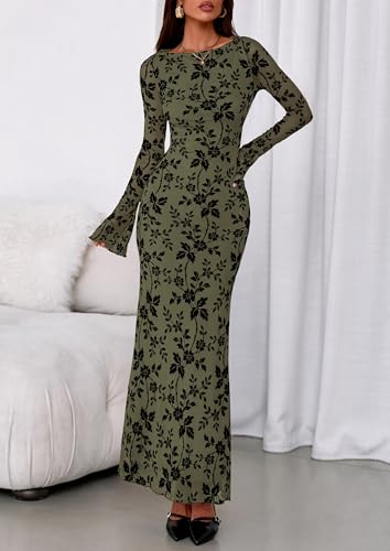 PRETTYGARDEN Women's Floral Bodycon Maxi Dress 2026 Spring Elegant Mesh Long Sleeve Formal Wedding Guest Cocktail Dresses