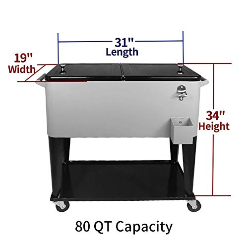 SHAREWIN 80 QT Rolling Cooler Cart Ice Chest for Outdoor Patio Deck Party Portable Party Bar Cold Drink Beverage Cart Tub,...