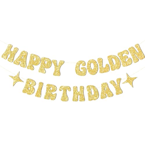 JNXCYQ Gold Happy Birthday Banner or Happy Birthday Sign for Golden Bday Party Decorations,Golden Girls Bday Decorations-G...