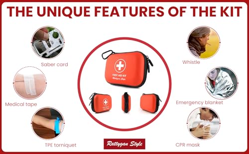 Rattygan Style All-in-One Compact First Aid Kit with Waterproof Hard Shell Case - Great for Home, Dorm, Office, Travel, Ca...