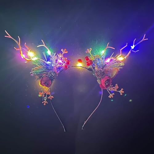 Clataly LED Headband Glowing Reindeer Antlers Hair Accessories Luminous Tiara Christmas Hoop Feather Headwear for Women