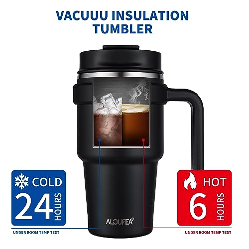 ALOUFEA 20 oz Insulated Coffee Mug Tumbler with Handle, Stainless Steel Travel Mug Tumbler with Lid and Straw,Double Wall ...