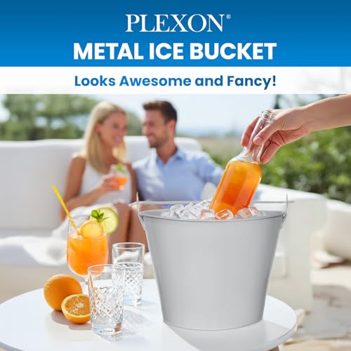 PLEXON Galvanized Metal Ice Bucket for Parties Coctail Bar Restaurant - Drink Beer Champagne Metal Pail Bucket with Handl...