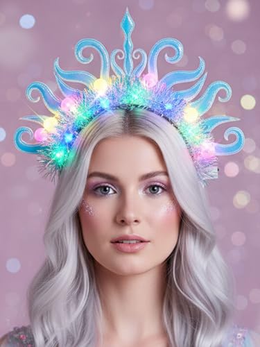 Lorealri Light Up Crown Headband, Glowing Homecoming Rave Festival Party Cosplay LED Accessory for Women