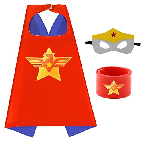 Mizzuco Dress Up Capes for Kids Superhero Cloak with Mask and Waistband Halloween Costumes and Party Dress up(Yellow)