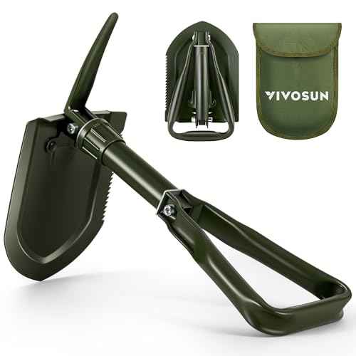 VIVOSUN Folding Survival Shovel, 22'' Camping Shovel, Military Portable Small Shovel with High Carbon Steel, Tactical Entrenching Tool for Hiking, Digging, Backpacking, Gardening, Off Road, Beach
