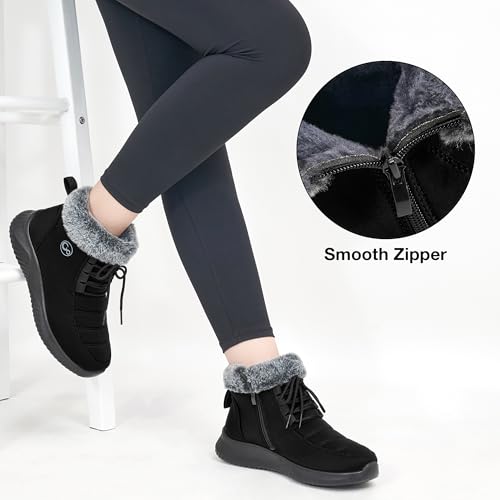 Alicegana Winter Boots for Women Warm Fur Lined Snow Shoes Slip on Ankle Booties Comfortable Anti Slip Outdoor Boots