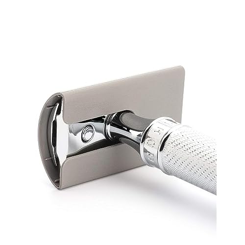 M?HLE R 89 Shaving Set 5 Pieces - Safety Razor with Closed Comb Chrome-Plated Metal Blade, Cream, Cloth - Silver