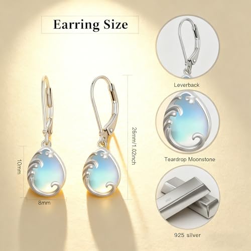 A Simple 925 Sterling Silver Tree Of Life Pendant Earrings, Elegant Colorful Teardrop Moonstone Drop Earring, Lightweight ...
