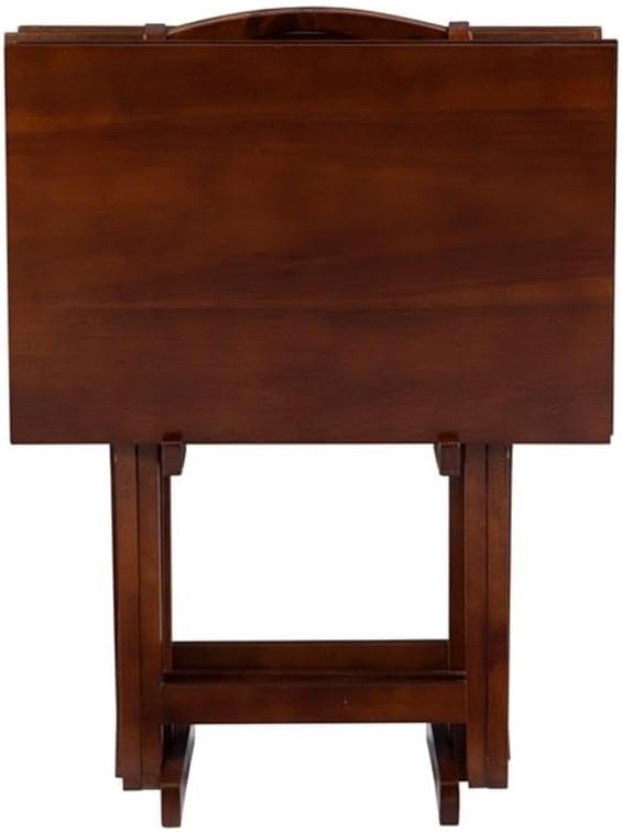 Pemberly Row Transitional Solid Wood Five Piece Tray Table Set in Hazelnut Brown