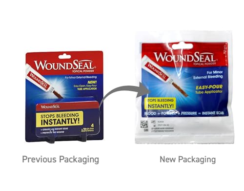 WoundSeal Topical Powder Wound Care First Aid for Cuts, Scrapes and Abrasions Single Use, 4 count (Packaging May Vary)