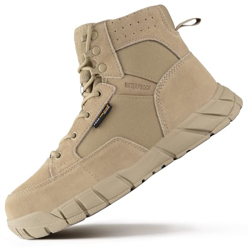 FREE SOLDIER Men's Durable Work Boots 6 Inches Lightweight Waterproof Hiking Boots Suede Leather Tactical Boots
