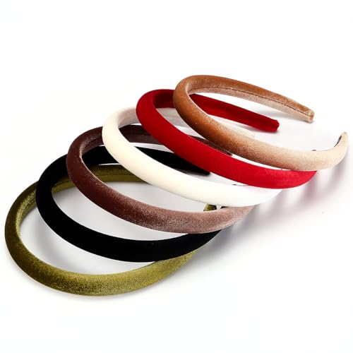 NARUNING 6Pcs Velvet Headbands Women's Hair Head Bands Padded Headbands 1.7cm Solid Color Hairband Fashion Headwear, Girls...