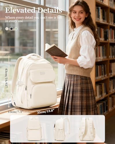 WEPOET Cute Middle School Backpack For Teen Girls,Waterproof Casual Bookbags,Lightweight Travel Daypack,Basic Laptop Colle...