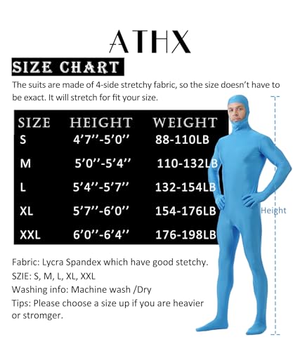 ATHX Men's and Women's Spandex Open Face Bodysuit Costume Adult Stretchy Halloween Cosplay Body Suit Zentai Suit Outfits