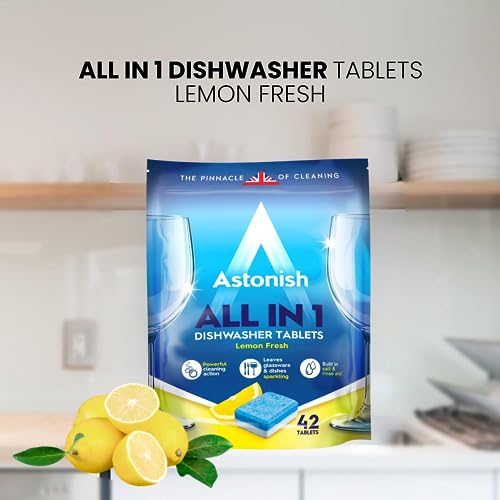 Astonish All In 1 Dishwasher Tablets - Household Cleaner Removes Grease, Grime, & Surface Stains - Dishwasher Soap with Salt & Rinse Aid, Cruelty Free Dishwasher Detergent, Lemon Fresh, 100 Pack