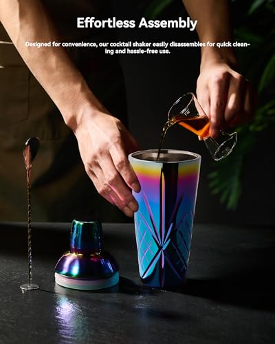Crystal Cocktail Shaker W/Rainbow Design - 18.5oz-Jumbo Martini Shaker for Elevated Mixology. for Espresso Coffee, Motcha,...