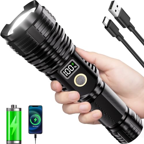 Flashlights High Lumens Rechargeable, 10000LM LED Super Bright Flash Light, Zoomable Linternas with LCD Digital Display, 5...