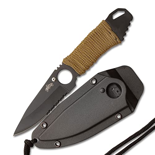 Master USA MU-1121 Series Tactical Fixed Blade Neck Knife, Half-Serrated Blade, 6-3/4-Inch Overall