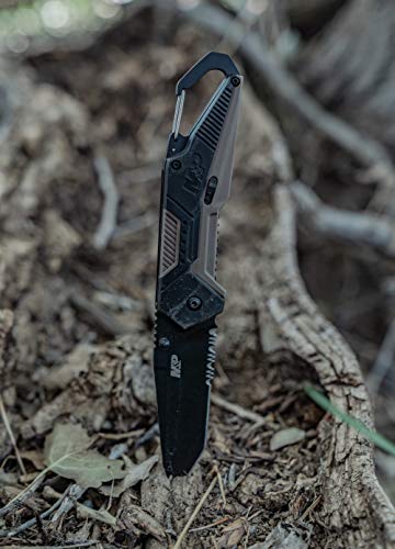 Smith & Wesson M&P Repo 8in High Carbon S.S. Assisted Folding Knife with 3.2in Tanto Blade and Aluminum/Overmold Handle fo...