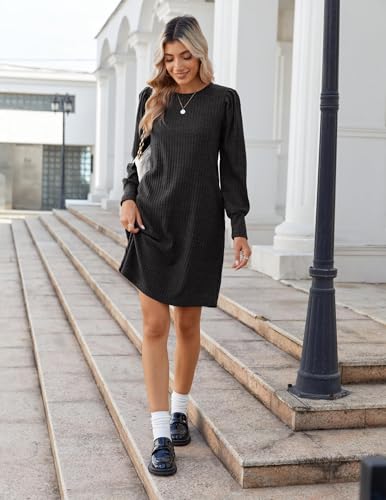Zeagoo Women's Knit Dress with Puff Sleeves for Fall & Winter - Round Neck Casual Tunic Dress