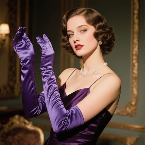THARAHT Women Long Gloves with Satin Elbow Length for 1920s Opera Tea Party Costumes Bridal Evening Dress