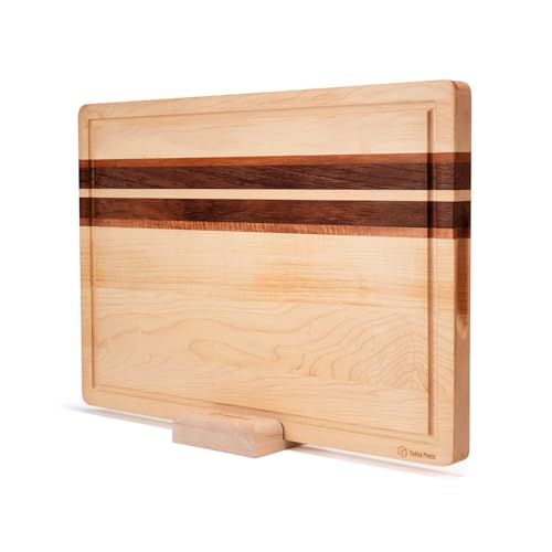 Cokka Praca Large (16.9"L x 11.8"W x 1"Th) Hard Maple Wood Cutting Board for Kitchen-Wood Cutting Board with Holder for Me...