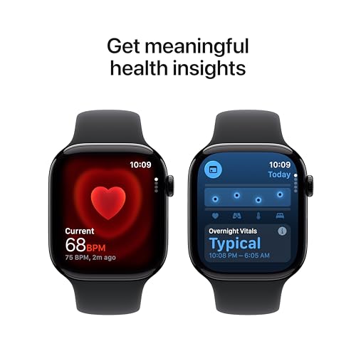 Apple Watch Series 11 [GPS + Cellular 46mm] Smartwatch with Jet Black Aluminum Case with Black Sport Band - M/L. Sleep Sco...