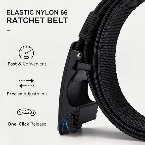COAGOU Nylon Ratchet Belt for Men, Tactical EDC CCW Gun Belt, Adjustable Stretch