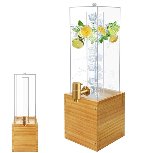 Beverage Dispenser with Stand, 2 Gallon Drink Dispenser, Drink Dispensers for Parties, Individual Ice Container (Wood)