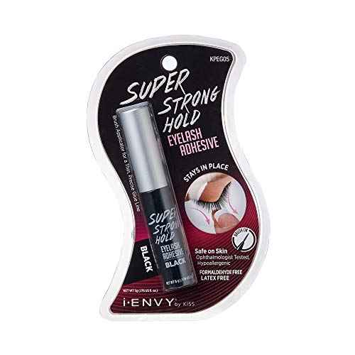 i?ENVY Super Strong Hold Eyelash Adhesive, Waterproof, 48-Hour Long-Lasting Lash Glue, Latex-Free, Hypoallergenic, Quick-Drying with Brush-On Applicator for Strip Lashes (Black, 1 Pack)