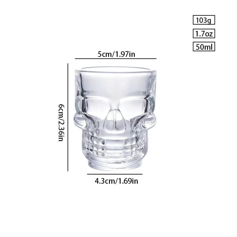 WOQIJENCV 50ml Shot Glasses Set of 6 | Reusable Clear Shot Glass for Vodka Shots, Rum, Brandy, Jello Shots | Heavy Base Shot Glass Set for Home Bar, Pub, Event, Party (Skull shaped)
