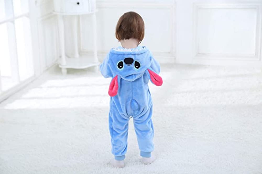MUST ROSE SPORTS AND HOMEWEAR Unisex Baby Flannel Romper Animal Onesie Costume Hooded Cartoon Outfit Suit (Blue, 70(0-5M)
