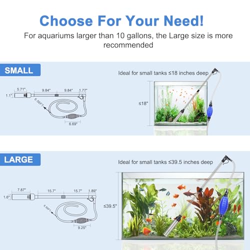 fishkeeper Quick Aquarium Siphon Pump Gravel Cleaner - 256GPH Adjustable Powerful Fish Tank Vacuum Gravel Cleaning Kit for...