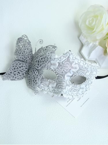 iamrzye Masquerade Mask for Women Sparkly Venetian Mask Butterfly Cosplay Mask Halloween Costume Eyemask