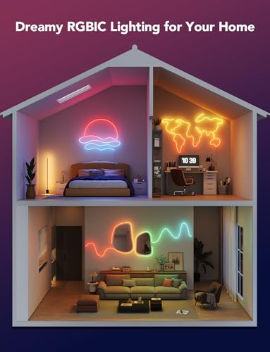 Govee RGBIC Neon Lights, LED Smart Neon Rope Light 2 Works with Matter, Alexa, Google Assistant, Custom DIY Neon Strip Lig...