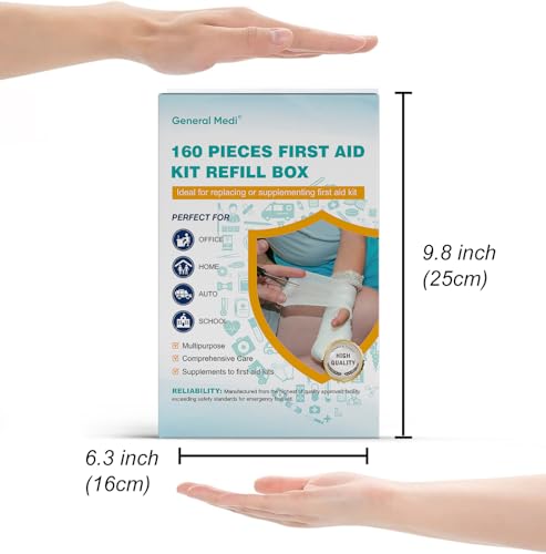 General Medi 160 Piece First Aid Kit Bag Refill Kit - Includes Instant Cold Pack, Bandages,Emergency Blanket, Moleskin Pa...