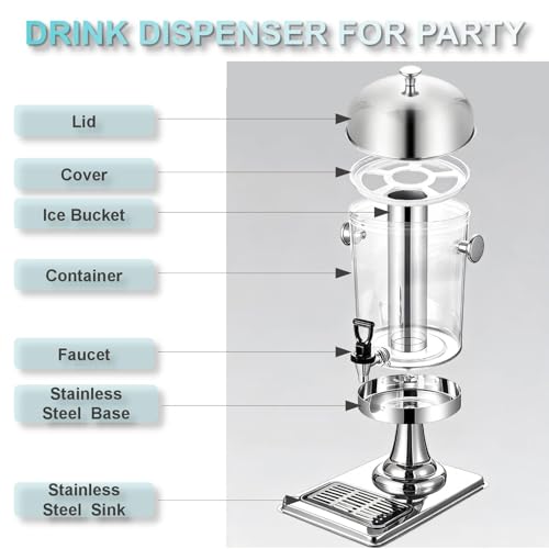 2.2 Gallon Drink Dispensers for Parties, Beverage Dispenser with Stand and Ice Shovel, Commercial Hot Cold Juice Dispenser...