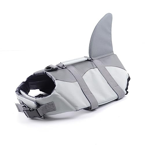 Hifrenchies Dog Life Jacket Shark Swimming Vest Dog Safety Swimsuit Floatation Life Vest for French Bulldog/Pug(M,Shark)