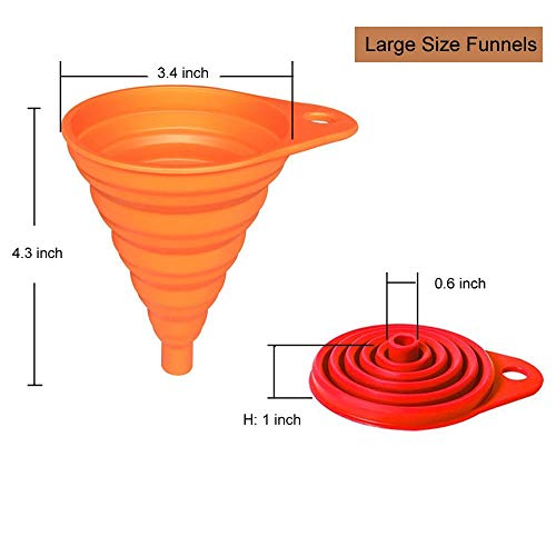 KongNai Kitchen Funnel Set 4 Pack, Small and Large, Kitchen Gadgets Accessories Foldable Silicone Collapsible Funnels for ...