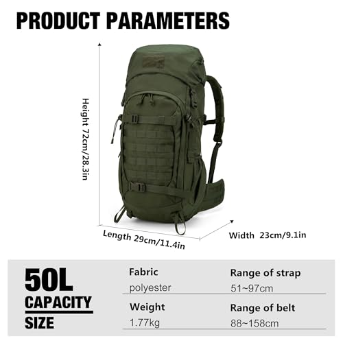 Mardingtop 50L Hiking Backpack,Backpacking Backpack with Rain Cover for Hiking,Backpacking,Rucking,Camping,Survival
