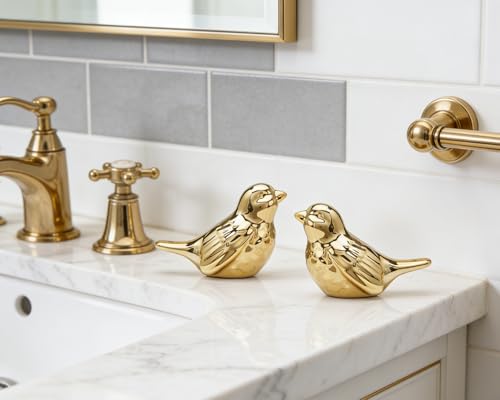 Artconal Small Gold Bird Statue, 2-Pack 3.5 inch Shiny Gold Accent Small Knick Knacks Gifts, for Home Office Shelf Desk Co...